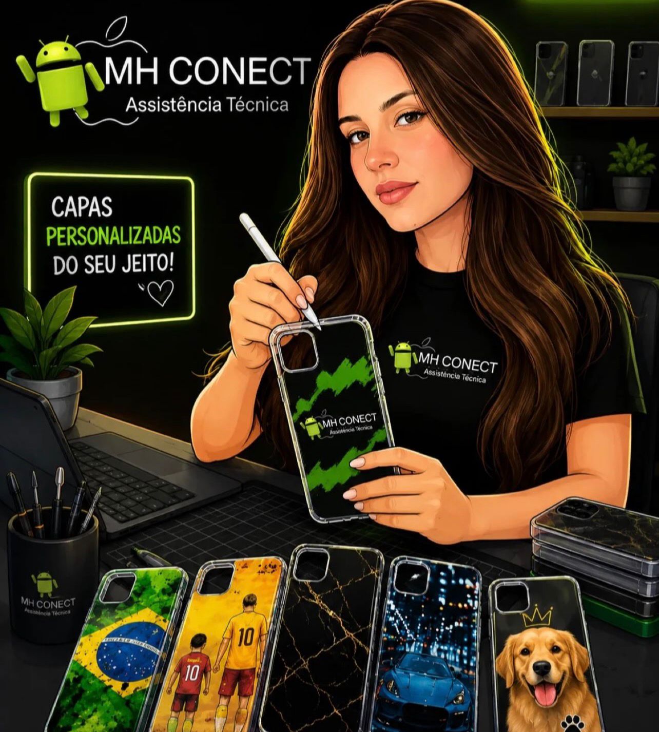 Mariane Souza apresentando capas personalizadas
